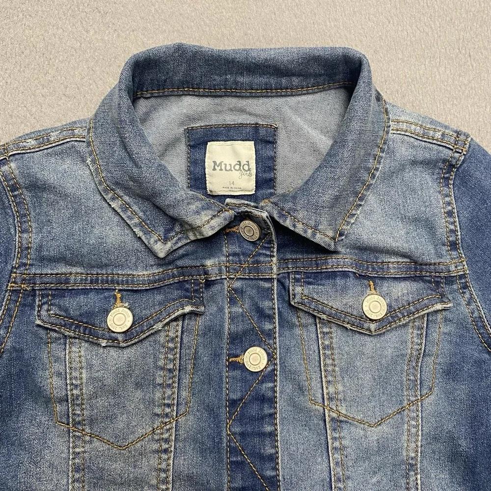 Mudd Jacket Girls 14‎ Blue Denim Jean Trucker Button Front Casual Stretch